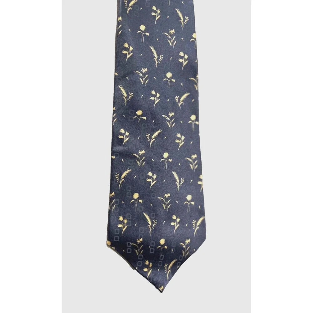 Geoffrey Beene Designer Silk Tie - 90s Vintage Navy/Gold Floral - 4